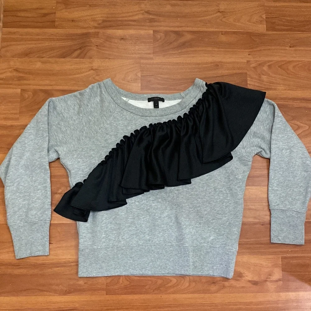 J. Crew Asymmetrical Ruffle Sweatshirt